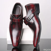 Belt buckle Men's Shoes Fashion Low heel Dress shoes British plus size Leather non slip Footwear Male Formal Suit Shoe Homme