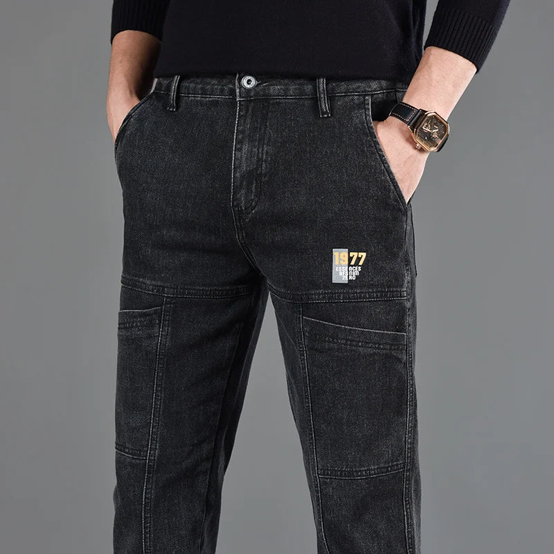 Fashion Print Six-Pocket Jeans Small Straight Cut Style Men's Casual Comfortable Fit Clothing