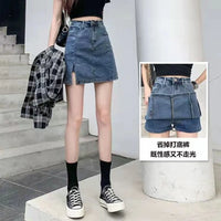 Women's High Waist Split Hip Denim Skirt Female Casual Slim A-line Jeans Short Skirt