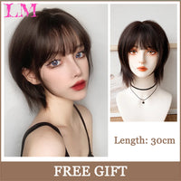LM Synthetic Black Wig with Long Ponytail Short Straight Wig Lolita Cosplay Party Harajuku Blonde Wig With Bangs for Women