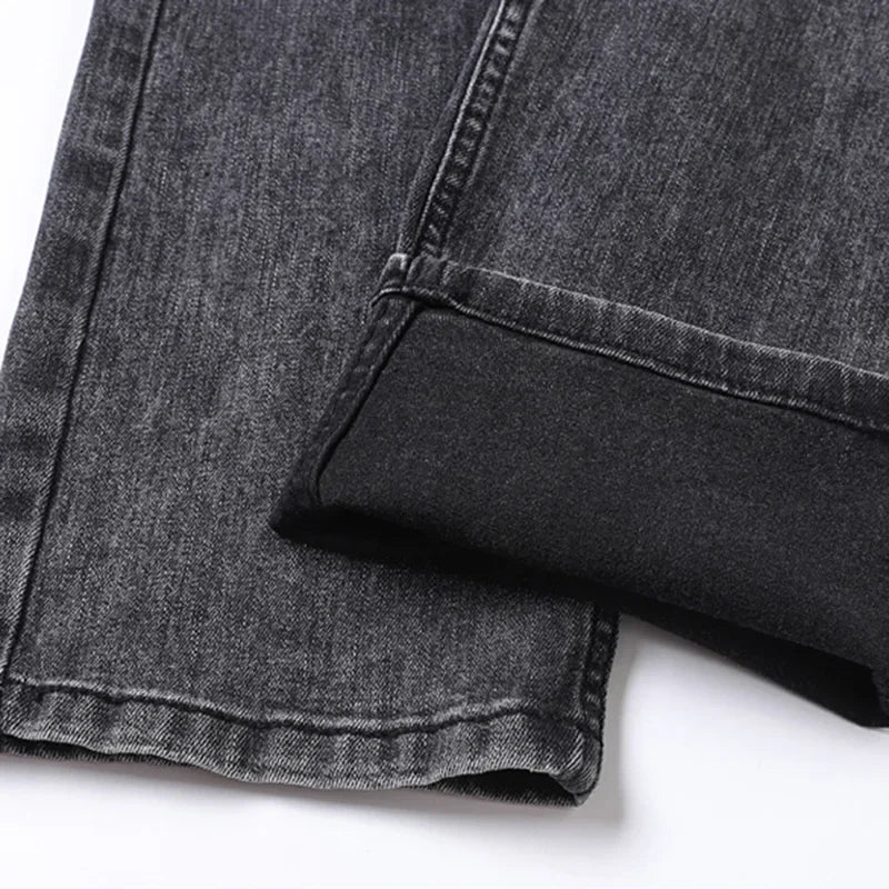 Men Casual Stretch Jeans Male 2025 New Fashion Classic Business Straight Leg Smoke Gray Work Denim Trousers Brand Clothing