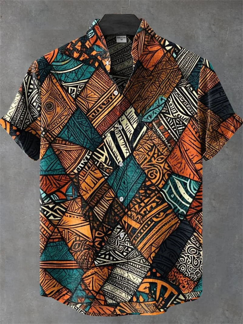 Men's Short Sleeve Linen 100% Shirt 3D Octopus Print Funny Art Hawaiian Leaf Flip-Collar Shirt New Collection