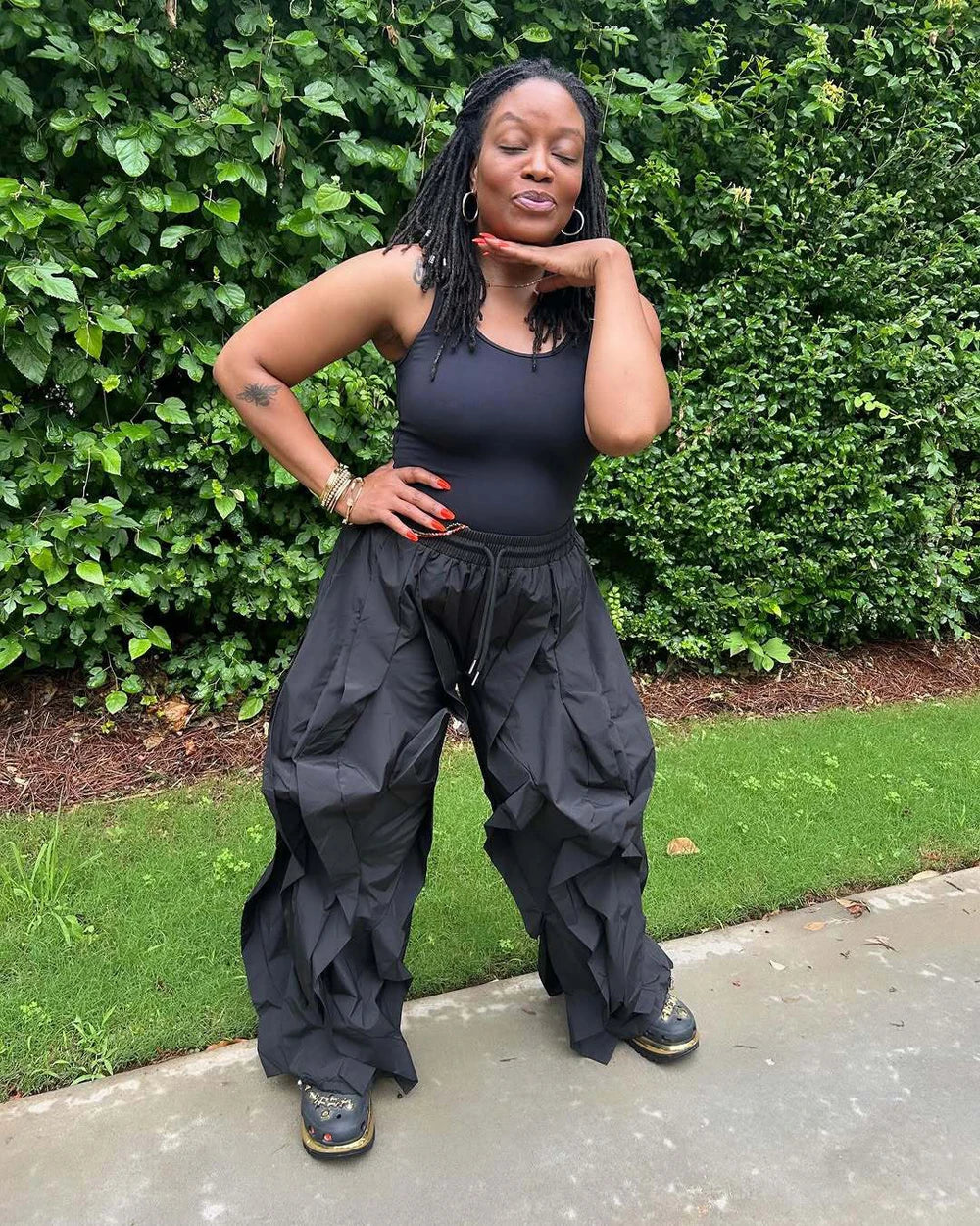 Summer Fashion 2025 Women Ruffle Print Cargo Pants Casual New Female Streetwear Joggers Elastic High Waist Loose Latern Trousers