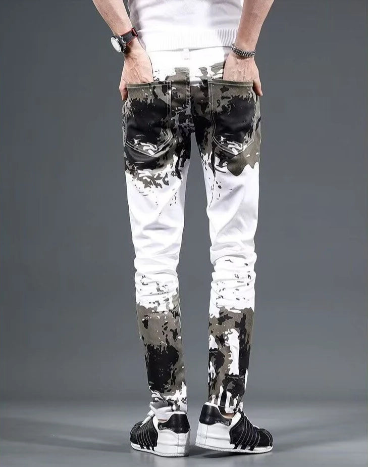 Jeans for Men Trousers White Skinny Slim Fit Man Cowboy Pants Tight Pipe Designer Stacked Japanese Street Style Aesthetic Goth