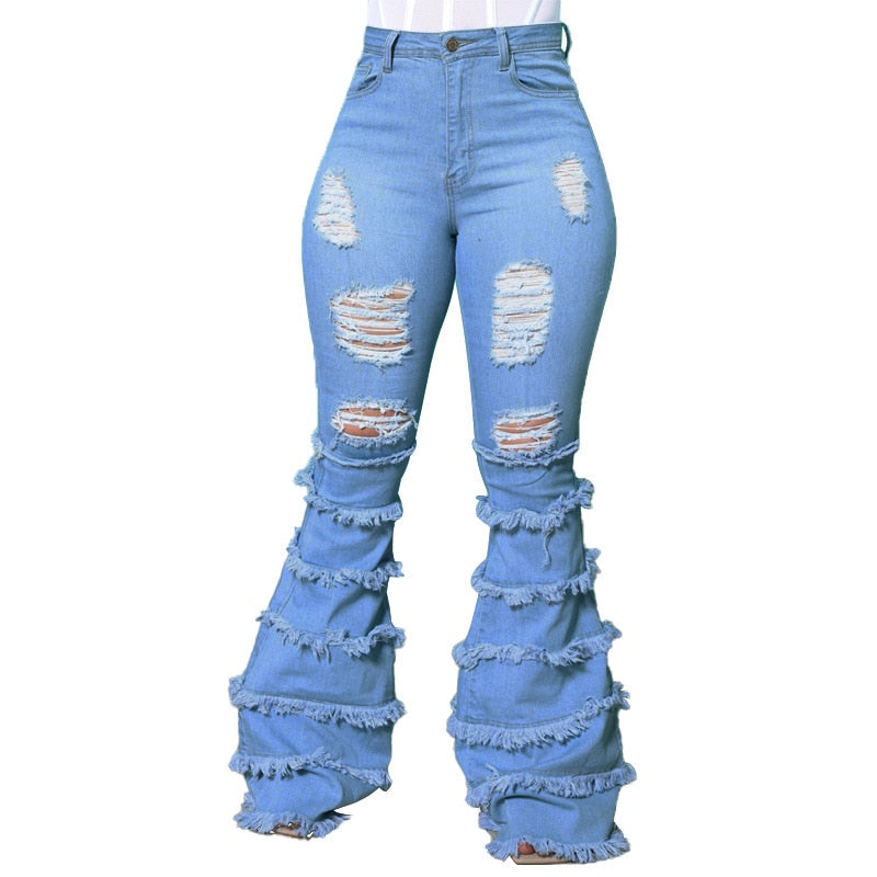 Skinny Jeans Women High Waist Stretch Ripped Denim Pants Hip Fit Leggings Slim Elastic Mom Jean Casual Comfy Trousers