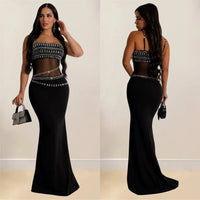 Fashion Women's Hot Diamond Mesh Dresses Summer New Sexy Transparent Lace Party Elegant Female Maxi Dress 2025