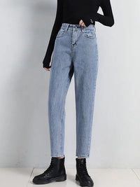High Waist Jeans Women Classic Vintage Blue Gray Mom Jeans Straight Denim Trousers Womens Casual BF Harem Pants Jeans Femme