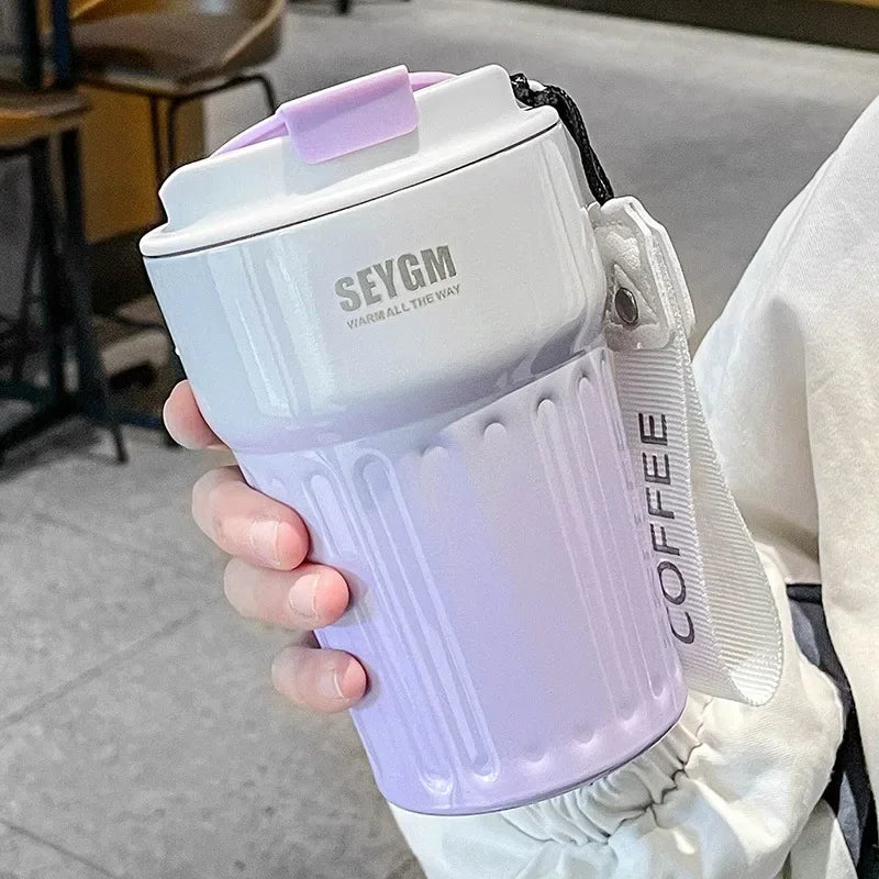 Insulated Cup Women's Portable Double-Layer Stainless Steel Vacuum Insulated Cup Office Coffee Cup Gradient Color Simplicity Cup