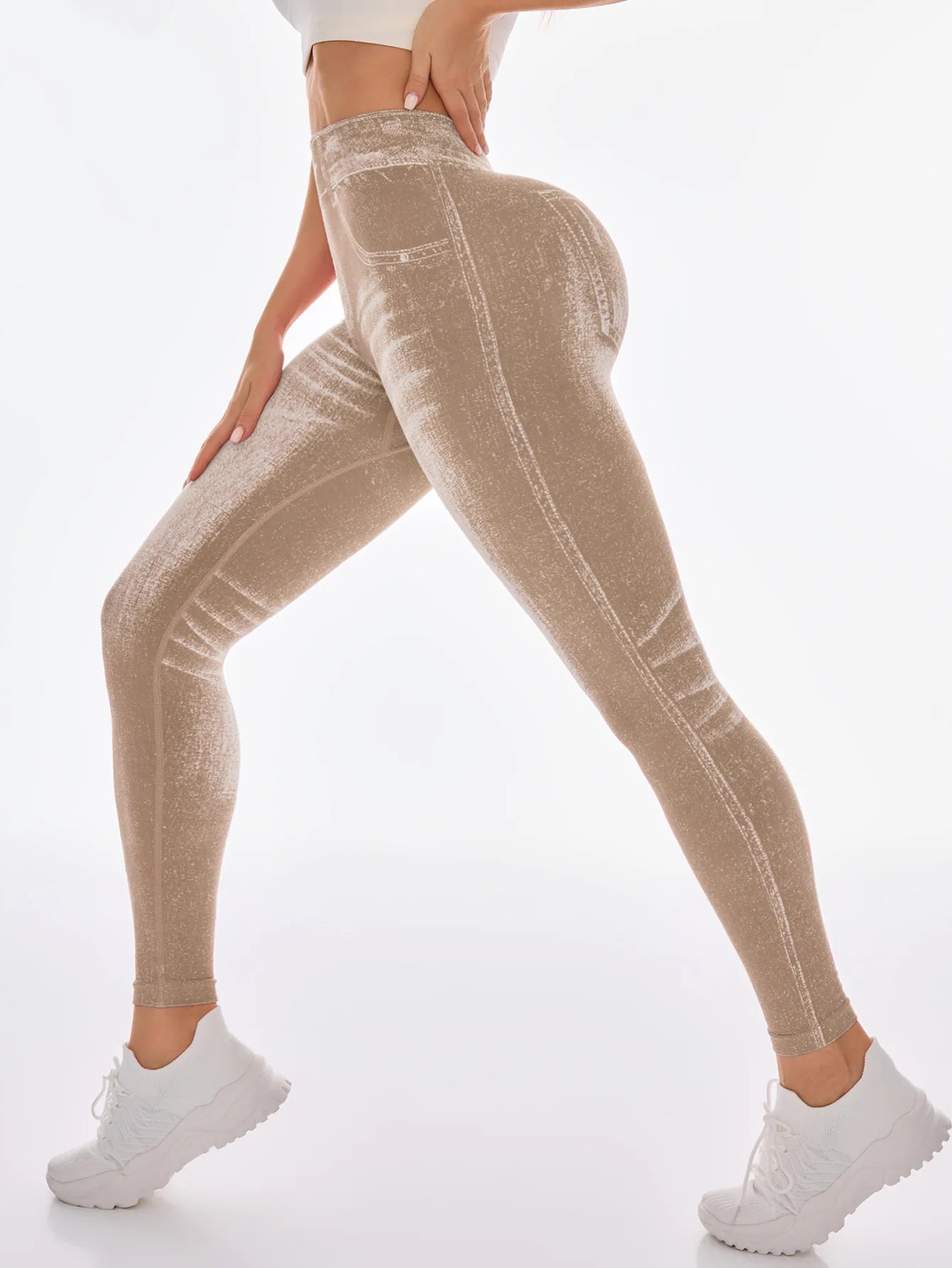  Women Sport Yoga Leggings Faux Jeans Skinny Tight Seamless Fitness Outerdoor Pants