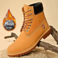 Boots Men High Top Boots Men's Leather Shoes Winter Fashion Plush Warm Shoes