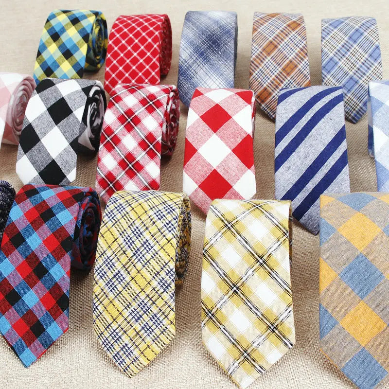 Fashion Plaid Cotton Ties For Men Classic Skinny 6cm Adult Neck Tie Black Navy Pink Red Cravate Narrow Thick Suits Neck Ties