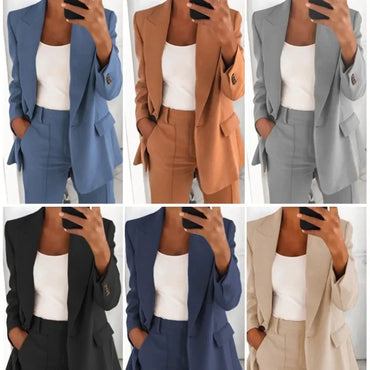 Fashionable Lapel Slim Cardigan Temperament Blazer for Women elegant suit jacket solid color spring autumn coat