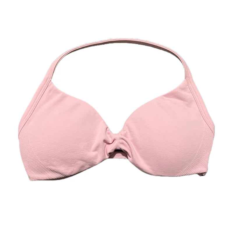 HISTELLO Sports Bra Seamless Halter Thin Strap High Support Scrunch Women Removable Pads Gym Fitness Workout Yoga Clothes