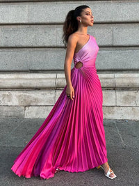 One Shoulder Tie Dye Pleated Maxi Dress Women Hollow Out Backless Sleeveless Robes 2023 Summer Chic Female Evening Prom Vestidos