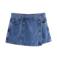 MUJER Blue Denim Shirt Woman Short Sleeve Cropped Shirt Women Summer Short Tops Woman Streetwear Y2k Stylish Women's Blouses
