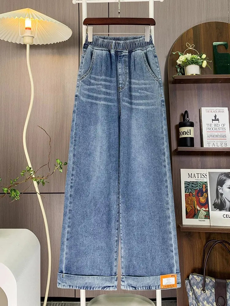 Autumn Winter 2025 Denim Jeans For Women High Waist Blue Color Wide Leg Loose Denim Pants Trousers High Street Women's Jeans