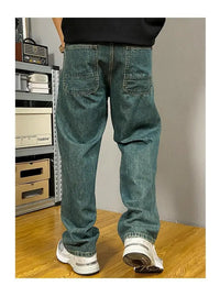 Embossed Trendy Workwear Jeans Men's Loose Straight Leg Retro Washed Trendy Casual Pants