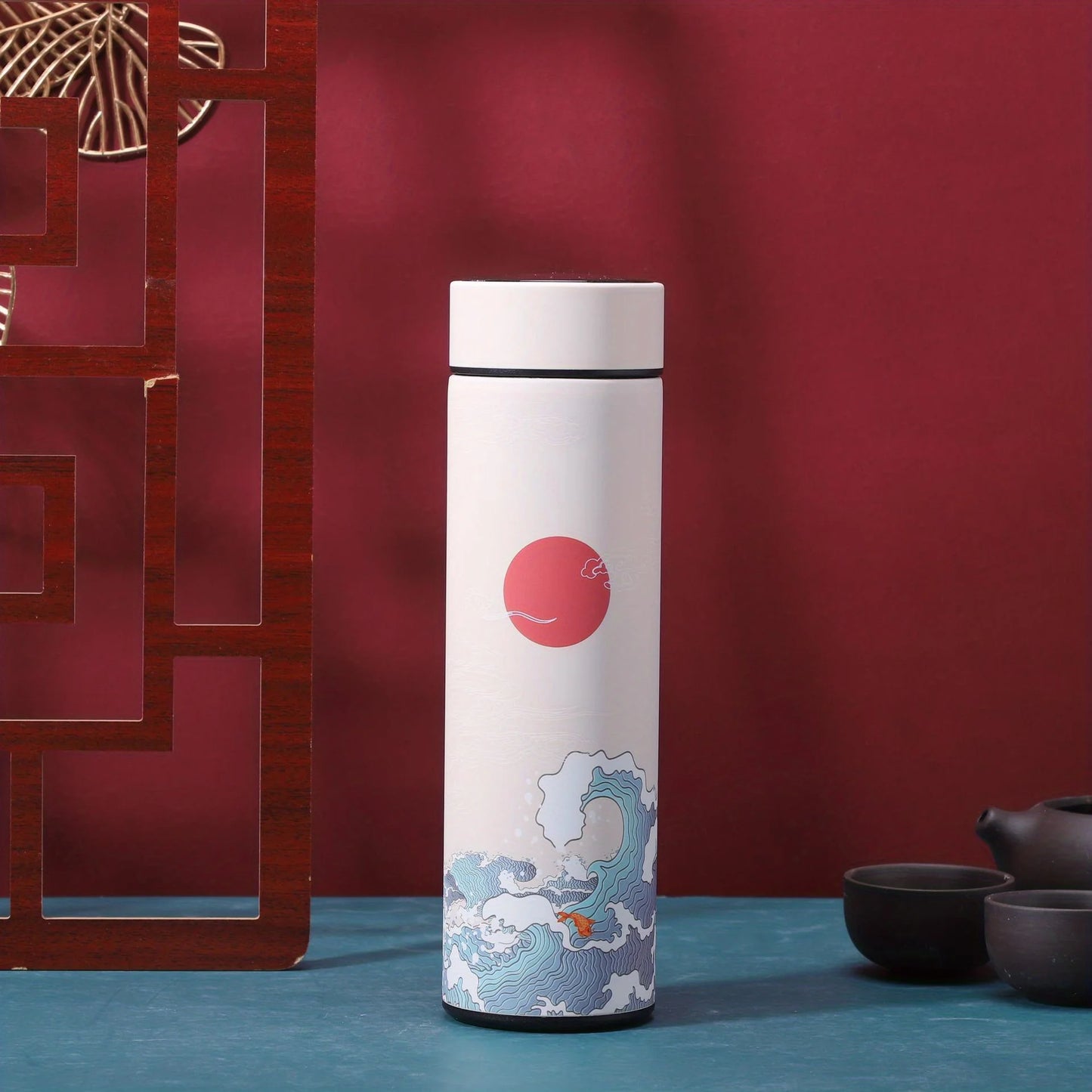 1pc Retro intelligence 304 Stainless Steel Insulated Cup, Chinese Style Trend, Creative Water Cup, Kitchen Supplies