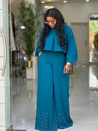 Spring Clothes for Women 2 Piece Sets Women Outfit Lantern Sleeves Suit with Wide Pants and Top High Street Ladies Elegant Sets