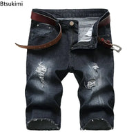 2026 New Denim Shorts for Men Fashion Casual Stretch Straight Short Jeans Men Summer Trend Holes Slim Fit Cowboy Short Trousers