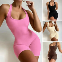 Women Bodysuit Sleeveless GymBackless Jumpsuit Workout Catsuit Bodycon Romper Sportswear Fitness Yoga Suit Sexy One Piece