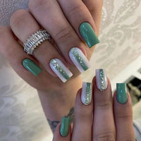 Summer Blue Green Butterfly Nail Art Square False Nails Love Design Fake Nails Fake Fingernails Full Cover Press on Nails 24Pcs