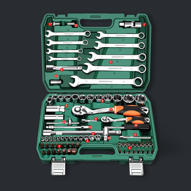 Professional Auto Repair Toolbox Kit Socket Wrench Ratchet Combination Complete Set of Multifunctional Tools and Accessories