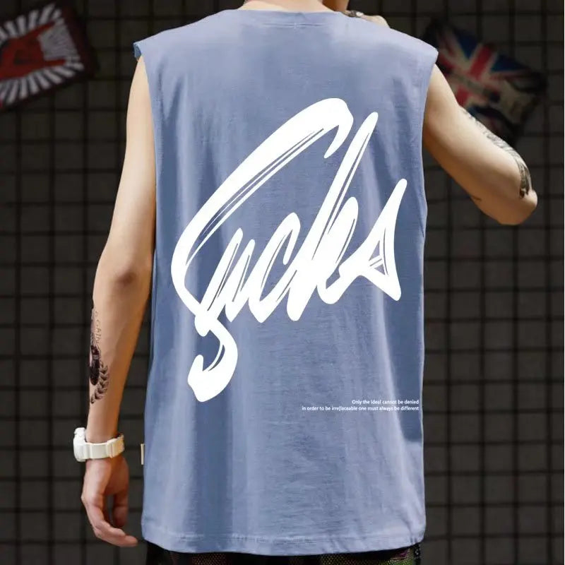 New Summer Men's Tank Tops Fashion Print Round Collar Sleeveless Vest Men Casual Men Clothing Fitness Loose Workout Tank Tops