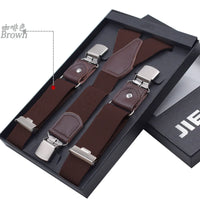 Genuine Leather Suspenders Men 3/6 Clips Male Suspensorios Adjustable Belt Strap Bretelles Vintage Men Clothing Accessories