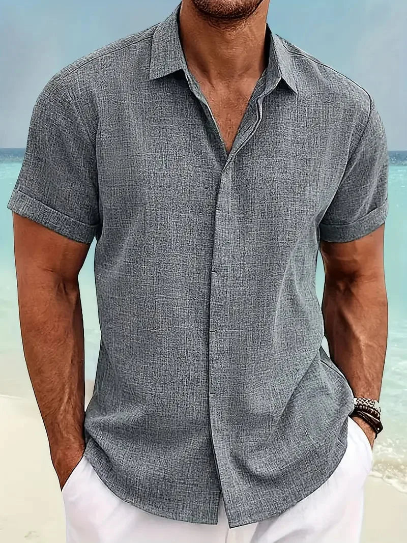 Men's Linen Shirts Short Sleeve Casual Shirts Button Down Shirt for Men Beach Summer Wedding Shirt