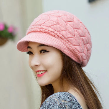 Women's Hats Winter Warm Knitted Hat Rabbit Hair Double Layer Plus Velvet Cap Visor Beanies For Women Casual