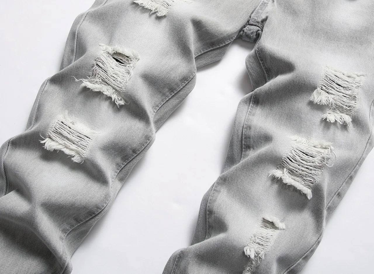 Jeans Boys Straight Ripped Children Washed Distressed Pockets Stretch Casual Denim Trousers Big Kids Streetwear 2025 Hole Pants