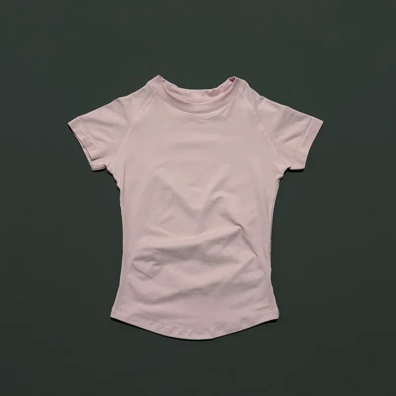 HISTELLO Sport Short Sleeve Top Women Gym Yoga Top Workout Clothes Sports T Shirt Fitness Activewear Running Tight Tops