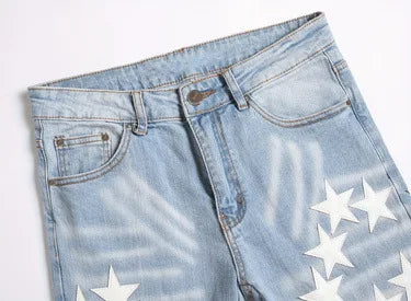 Men Straight Jean Denim Pants Jeans Loose Ankle Length Pant Pockets Casual Washed High Street Distressed Zipper Fly Spliced