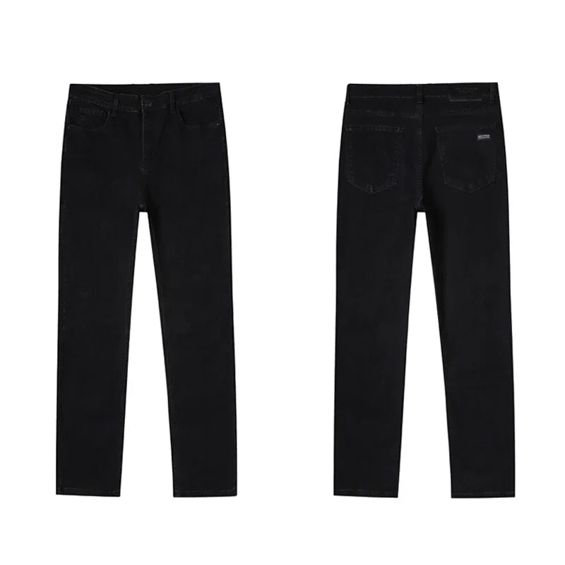 Men Casual Stretch Jeans Male 2025 New Fashion Classic Business Straight Leg Smoke Gray Work Denim Trousers Brand Clothing