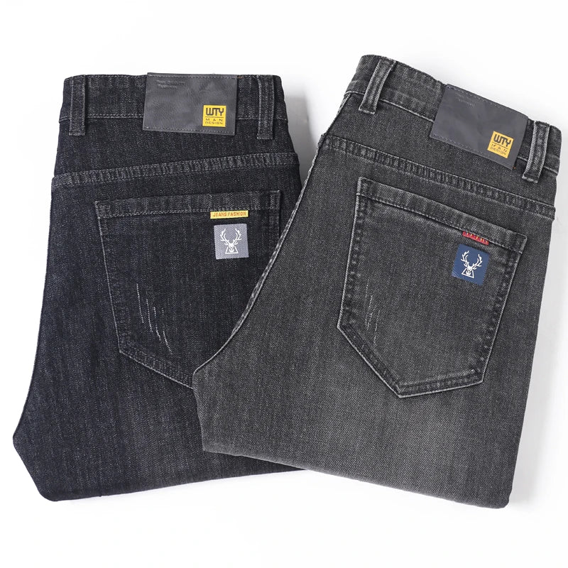 Jeans men straight tube loose 2024 autumn new item business elastic men's versatile casual pants trendy brand long pants men