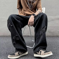 Men Straight Leg Denim Jeans Male New Fashion Casual Loose High Street Y2k Pants New Wide Leg Hip Hop Black Blue Pants