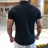 Mens T-shirt Plain Male with Collar Tee Blue Polo Shirts Muscles Tops No Logo Gym Wholesale Casual Men's Clothing 2025 Elastic