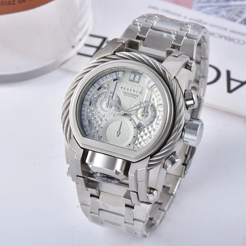 Men's Sports Quartz Reserve Bolt Zeus INVICTO watch steel strap folding clasp waterproof large dial