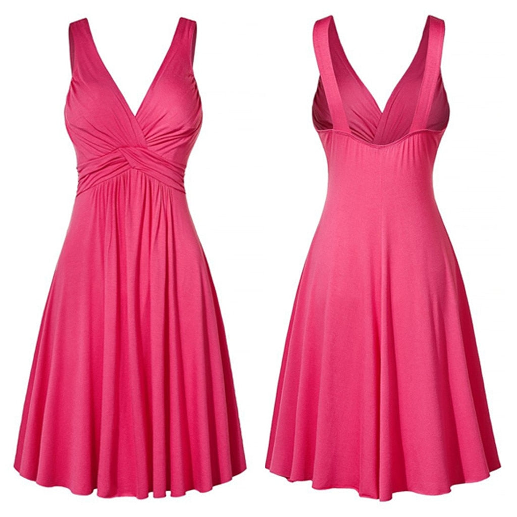 Dresses oversized V-neck Retro Vestidos Pleated Slim Flare Skirt Dresse A-line Solid Color Sling Vintage Cocktail Party Dress