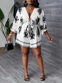 Wmstar Plus Size Jumpsuit Women Print Short Sleeve Bodysuit Loose Sexy Deep V Neck Summer Holiday Rompers Wholesale Dropshipping