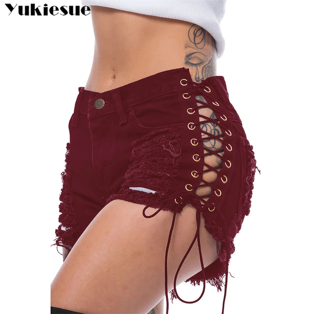 harajuku high waist sexy casual jean shorts women's summer denim Shorts for women Woman lace up  jeans short woman hot pants