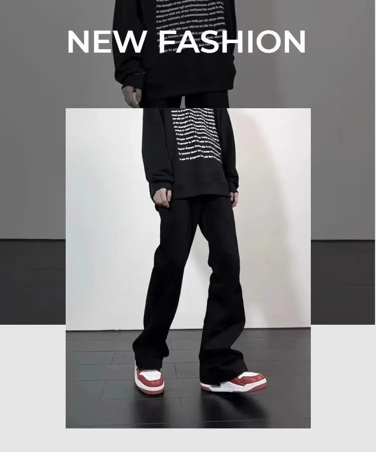 Black Jeans Men Casual Simple All-match Flare Sleeve Handsome Streetwear Daily Fashion Stretchy American Style Pantalon Homme