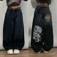 Streetwear Wide Leg Jeans Men Y2K Harajuku Baggy Jeans Embroidery Pattern Hip Hop Vintage Denim Pants Straight Casual Trousers