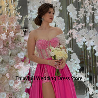 Thinyfull Pink A Line Evening Party Dresess Sequins Corset Sweetheart Wedding Prom Gowns Sexy Leg Split Celebrate Occasion Dress