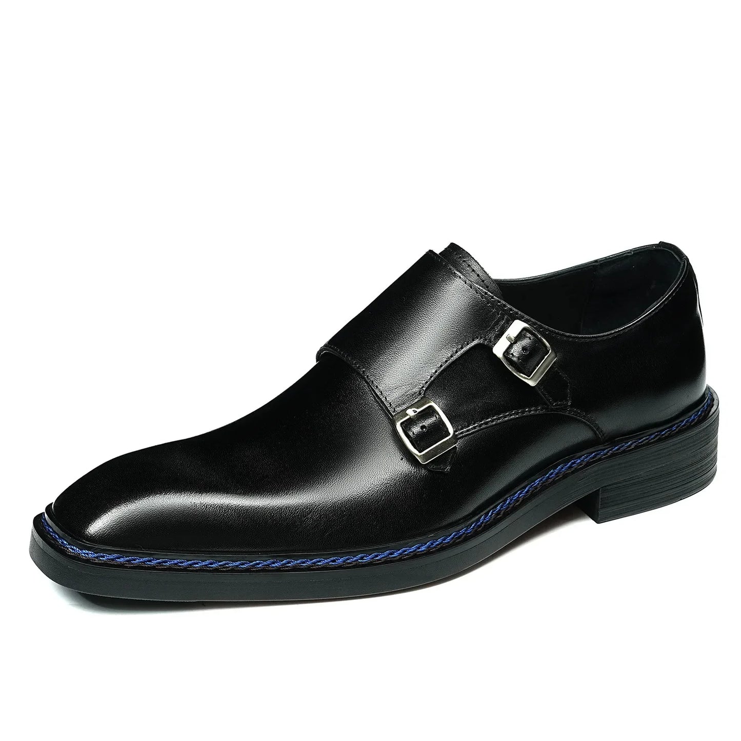 Genuine Leather Men's Oxford Shoes Trendy Buckle Design Square Toe Business Formal Rubber Sole Adult Footwear from Mainland Chin