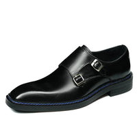 Genuine Leather Men's Oxford Shoes Trendy Buckle Design Square Toe Business Formal Rubber Sole Adult Footwear from Mainland Chin