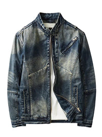 Men's Denim Jacket Vintage Distressed American Style Slim Fit Motorcycle Jacket Workwear Casual Coat Spring Autumn