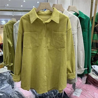 Solid Color Spring Female Corduroy Shirt Coat Women Leisure Long Sleeved Cardigan Blouse Jackets Ladies New Fashion Outwear