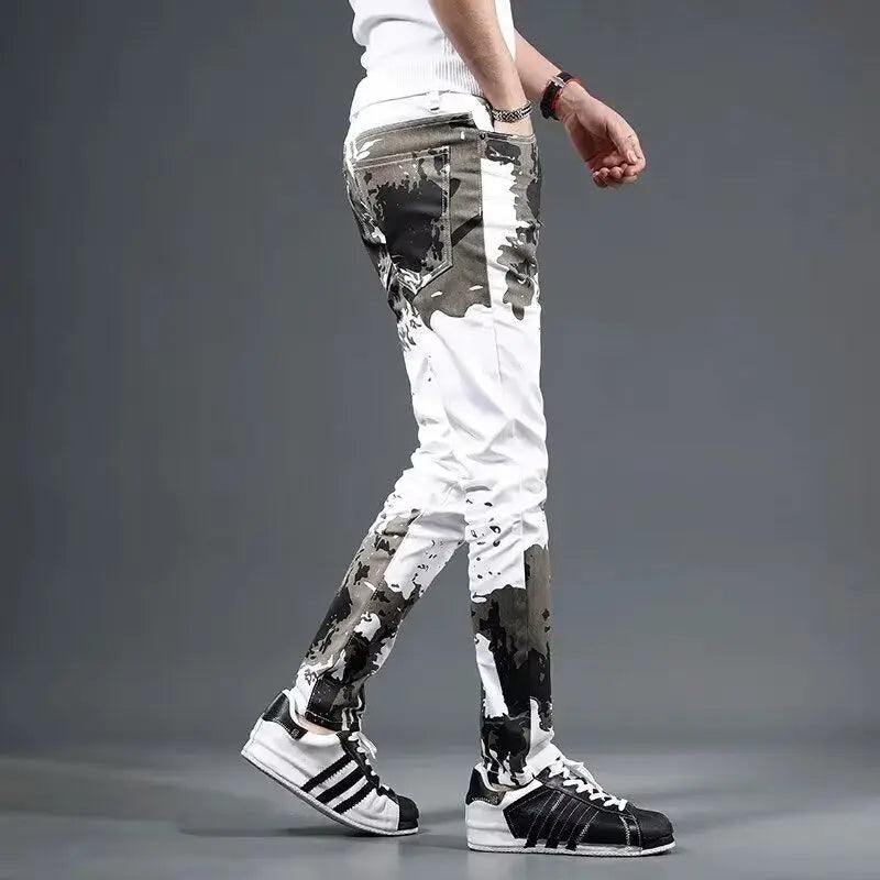 Jeans for Men Trousers White Skinny Slim Fit Man Cowboy Pants Tight Pipe Designer Stacked Japanese Street Style Aesthetic Goth
